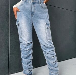 Ruched Side Stacked Cargo Jeans